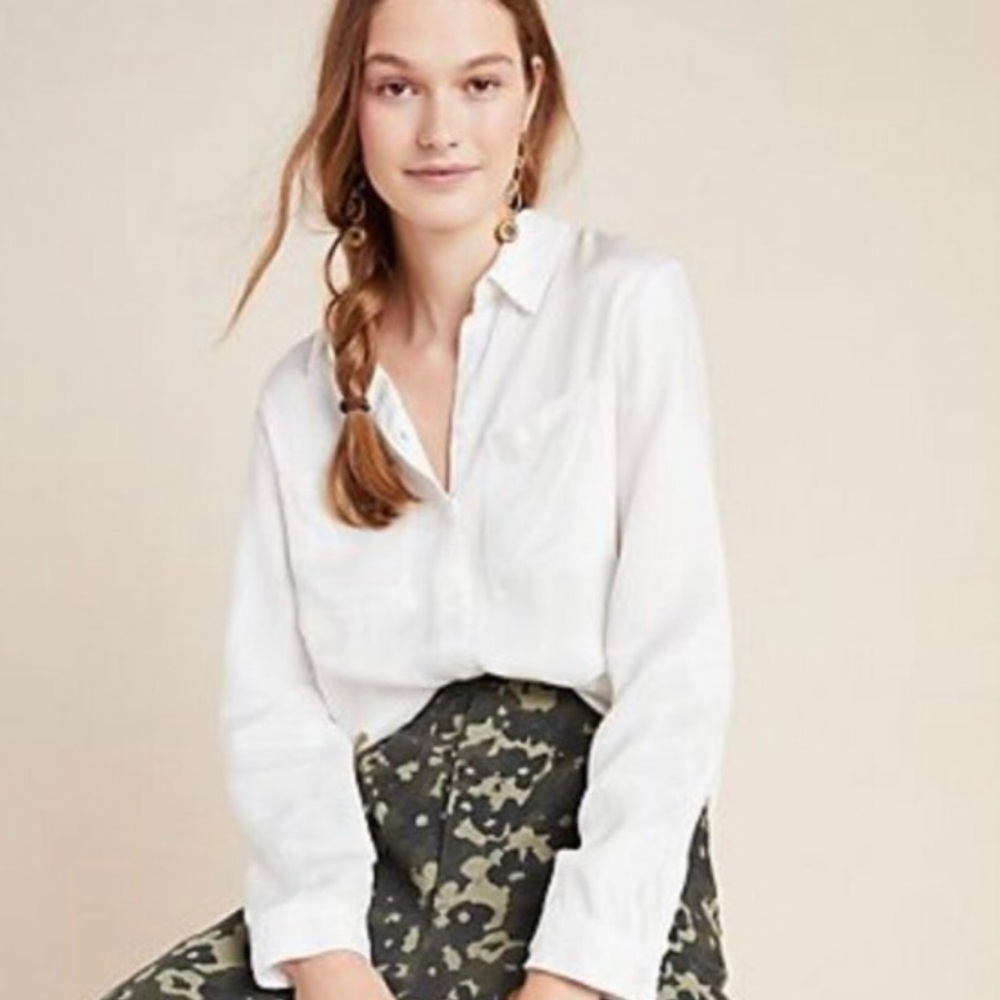 NWT Anthropologie Pilcro White The Cate LS Shirt M